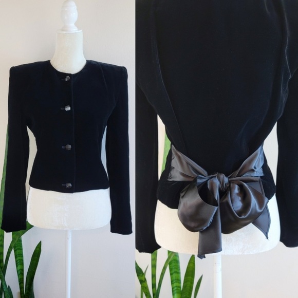 VTG 80s Velvet Bow-back Cropped Blazer - Picture 1 of 4